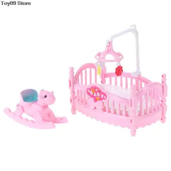 1pc cor-de-rosa de moda boneca princesa acessórios da boneca de plástico crianças meninas dom miniatura berço cama e cavalo de madeira