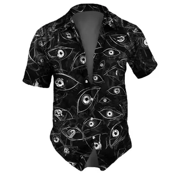 2023 Retro Camisa dos Homens do Vestuário 3D Olhos Short Sleeve Top de Rua Roupas Diárias Grande Verão, masculina Casual Camisa