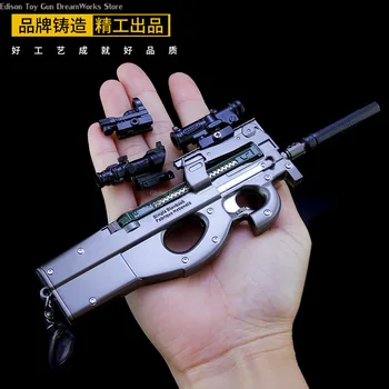 24cm P90 Projeto 90 Submachine Gun Metal Arma Miniaturas PUBG Jogo Periférica Militar de Guerra 1/6 Soldado Boneca de Equipamentos de Brinquedos de Menino