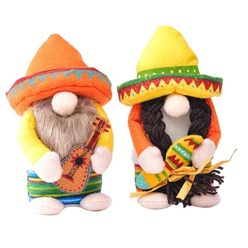 2Pcs Fiesta Gnome Par De Cinco De Mayo Tomte Mexicana Taco terça-feira, Elfo Anão para Cozinha de Casa Camadas Bandeja Decorações