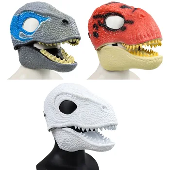 3D Dinossauro Máscara Realista Raptor Dino Movimento da Mandíbula do Dinossauro Máscara de Látex de Alta Qualidade, Headwear de Halloween, Brinquedo das Crianças de Carnaval Presente