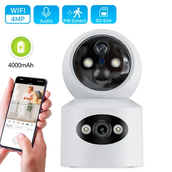 4MP Wirelesss wi-Fi Câmera Com Bateria 4000mAh Lente Dupla Dual Screen Ai Humanos Detecção de Interior Home Security Vigilância de Vídeo
