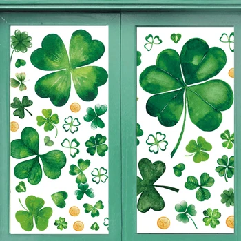 5 Folhas de Shamrock Irish Etiqueta da Janela o Dia de St. Patrick Janela Se apega Decoração Verde Trevo Estático Adesivos para Fornecimentos de Terceiros