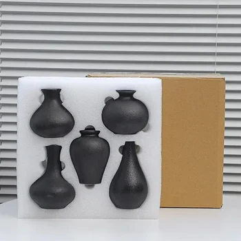 5Pcs/Preto de Cerâmica Pequeno Vaso Decoração da Casa do Artesanato de Mesa, Enfeite a Simplicidade da Decoração