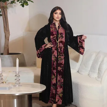 Abaya Para as Mulheres Ramadã Gurban Muçulmano Árabe de Dubai Gold Veludo Jacquard Estilo de Vestido de Noite de Moda Jalabia roupa feminina Roupas