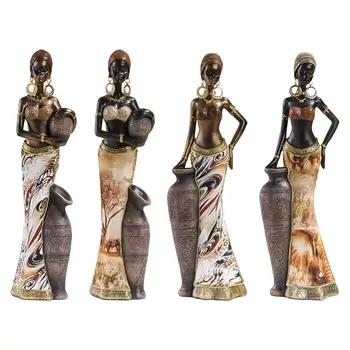 Africian Mulheres Estatueta Mulheres Estátua Versátil Retro Leve Africana Decoração Decoração Pintada a Mão para a Prateleira Varanda Estante