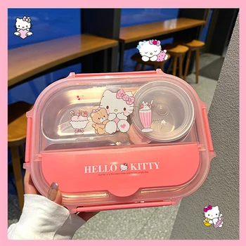 Anime Sanrioed Cinnamoroll Lancheira Da Hello Kitty Kuromi Melodia Aluno Eco-Amigável Caixa De Bento Mesa Alimentos Recipiente De Armazenamento
