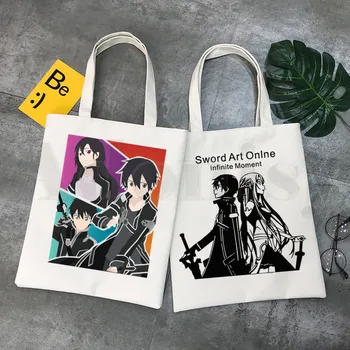 Anime Sword Art Online SÃO Kirito Yuuki Asuna Bolsas de Pano, de Lona, Saco de Tote Mulheres Eco Reutilizáveis Ombro Shopper Sacos de Bolsas