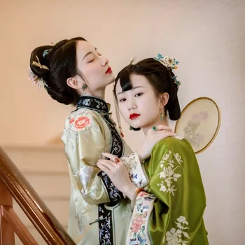 Autêntico Em Chinês Tradicional Do Final Da Dinastia Qing, Qipao Oriental, Estilo De Vestido De Impressão Retro Verde Cheongsam Vestido De Festa Elegante Roupa