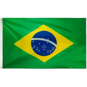 Bandeira do brasil Vívida Cor Verde com costuras Duplas Brasileiras Bandeiras Nacionais Banner com Ilhós de Latão para o Interior para o Exterior Decorações