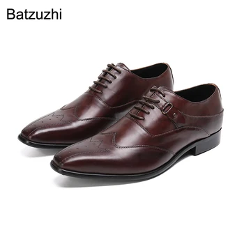 Batzuzhi de Luxo, feitos à mão os Sapatos de homem de Negócios, Homens Sapatos de cadarço Marrom Genuíno Leaher Sapatos Homens Botas Hombre, Tamanhos 38-46!