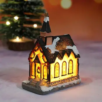 Brilhante de Natal de Led Casa Coberta de Neve Casa Ornamento Festiva de Trabalho de Decoração para Festa de Natal, Dom Festival de Resina