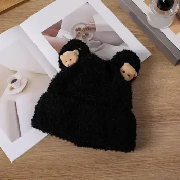 Chapéu de lã Inverno Headwear de Mulheres de Pelúcia Permeável Gorro com desenhos animados Ouvido Decoração de Espessura Quente Anti-derrapante Desempenho Térmico Chapéu