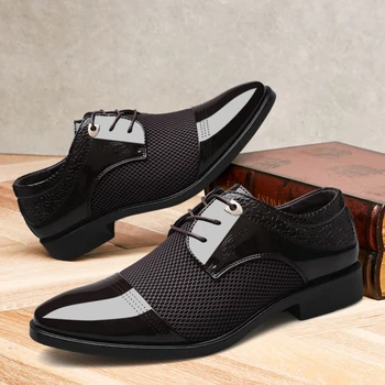 Clássico Derby Sapato para Homens de Preto Marrom Casamento de Homens Formal Calçado Pontiagudo Dedo do pé Designer de Sapatos de Escritório para os Homens Zapatos Oxfords Schuhe