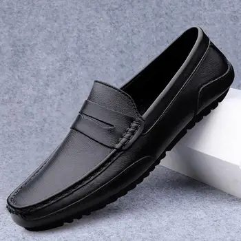 Couro Camada Superior Sapatos de homem De 2023 Nova Primavera Luz de Luxo de Couro Genuíno Internet Quente Casuais Sapatos de Couro dos Homens Ervilhas Sapatos