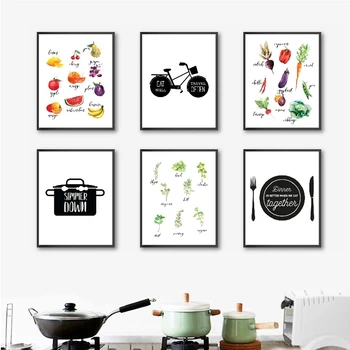 Cozinha Tipografia, Arte de Parede de Lona Cartazes de Impressão Ervas, Frutas e Vegetais, Pintura de Parede, Fotos de Decoração de Cozinha