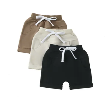 Criança Menino Shorts 3 Pack de Verão Cordão Sólido Terry Active Jogger Inferior Shorts de Algodão Puxar-em Moletom