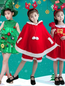 Crianças de Vestir Meninos E Meninas de Desempenho Vestido de Natal Manto Traje Conjunto de Crianças Roupas de Natal