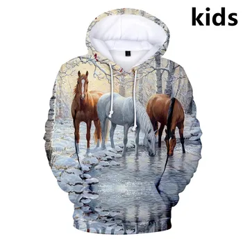De 3 A 14 Anos Crianças Hoodies Cavalo Castanho Animal Padrão 3D Impresso Capuz de Moletom Anime Cartoon Jaqueta Casaco de Roupas infantis