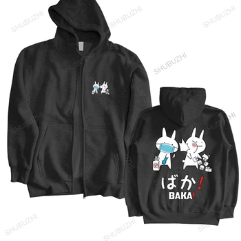 de algodão, moletom masculino hoodies anime Japonês engraçado zíper do casaco masculino Baka coelho tapa com capuz Feminina de Primavera e Outono, Zip-up