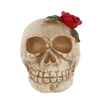 Decoração da casa de Halloween Crânio Estátua emissor de Luz do Dia dos Mortos Flor Caveira Estatueta da Noite de Luz Resina Horror Crânio Prop C