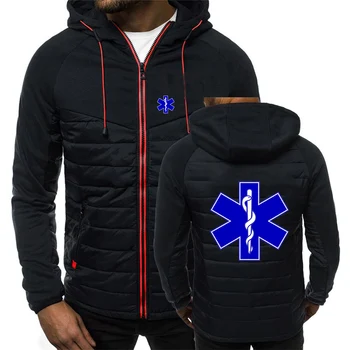 EMT de Ambulância de Emergência 2023 Homens Novos Outono E Inverno, Moda de Impressão de Bloco de Cor Zíper Capuz Casual Warm Coats Jaqueta