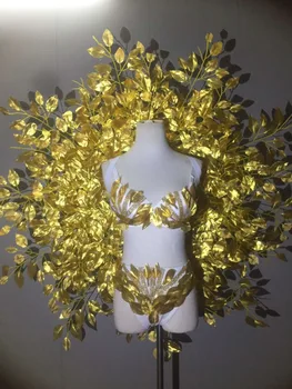 Festiva de folha de ouro de volta asas do painel de biquíni Gogo Ds modelo de passarela turnê de apresentação do traje
