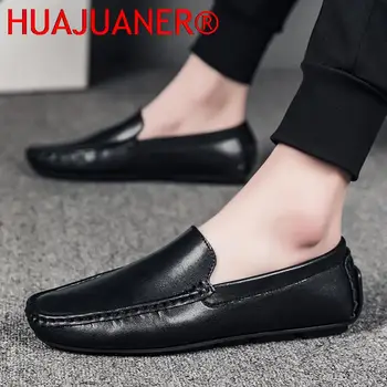 Formal Exterior de Couro Casual Sapatos masculinos de Luxo de Escorregar no Cavalheiro Sapatos Dedo do pé Redondo Confortável e Elegante Flats Homem Sapatos