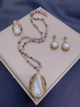 Francês nicho personalidade natural de pérola Barroca conjunto de jóias nacionais estilo retro natural de turmalina