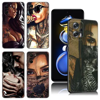 Gostosa Sleeve Tattoo Girl Caso De Telefone Xiaomi POCO X3 X4 NFC F5 M2 M3 M4 M6 X5 Pro F3 F4 GT 5G C31 C55 M5S Capa Preta