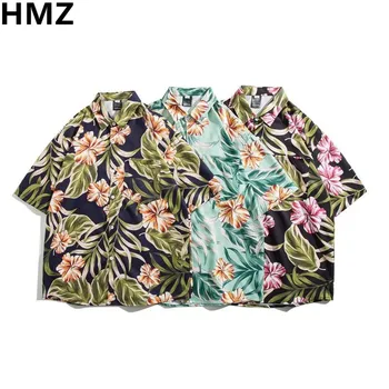 HMZ 2023 Verão de Alta Qualidade Mens Camisa Havaiana Impresso Curta Lapela Manga de Tamanho Grande, Havaí Homens Praia Floral Camisas para Homens