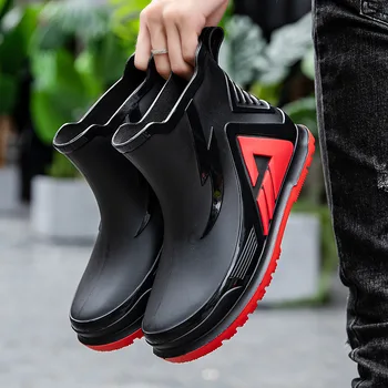 Homens botas de chuva ao ar livre antiderrapante impermeável botas de chuva de moda par de água botas dos homens jogo de pesca, sapatos de trabalho, calçado de segurança