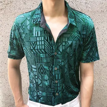 Homens De Alta Qualidade De Festa Plus Size Designer Camisa Geométrico Padrão De Camisa De Moda Sexy Camisa De Manga Curta Multicolor
