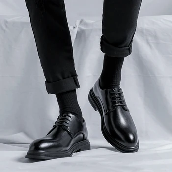 Homens Sapatos De Couro, Vestido De Negócio Sapatos De Todos-Jogo Casual Sapatos De Absorção De Choque De Calçado Resistente Ao Desgaste Preto Sapatos De Escritório B274