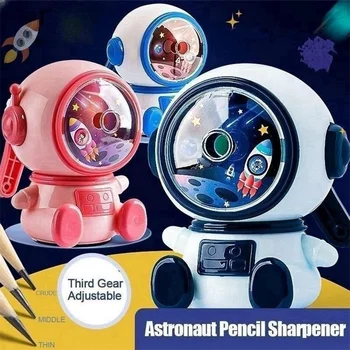 JESJELIU Mão Rotary Apontador de Lápis de Segurança Aluno Especial Astronauta de desenho animado a Lápis Faca de corte para Crianças Adultos de material Escolar