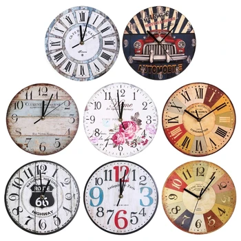K1MF Vintage Relógio de Parede Redondo Silêncio Relógios de Parede de Madeira Carfts Arte de Decoração para a Casa Quarto Sala Decoração do Escritório