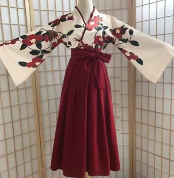 Kimono Sakura Menina De Estilo Japonês Estampa Floral Vintage Vestido De Mulher Oriental Camellia Amor Traje Haori Yukata Asiático Roupas