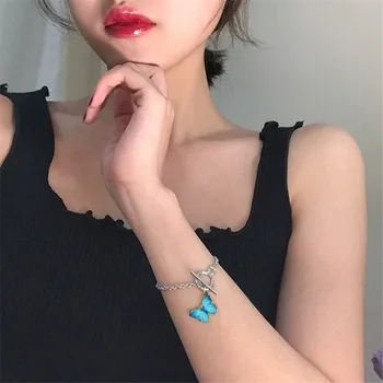 Kpop Harajuku Personalidade Estética Borboleta VT de Titânio Fivela de Aço Bracelete Chain de Mulheres Egirl Bff os Amantes de Jóias de Presente