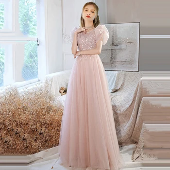 LAMYA Apliques de Renda Noite Vestidos de Festa O Pescoço Elegante Rosa Ocasião Formal Vestido de Festa Plus Size Vestido de Uma Linha de Robe De Sarau