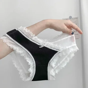 Laço da armadilha ~ Japonês do roupa interior das mulheres de volta lace doce algodão perfil de cintura baixa respirável malha de fios de sexo confusão