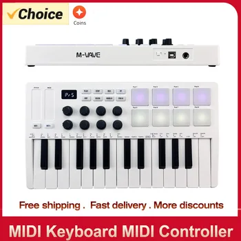M-VAVE 25-Chave Teclado Controlador MIDI USB MIDI Controlador de Teclado De 25 Teclas Sensíveis à Velocidade de 8 RGB Pads Retroiluminados 8 Botões