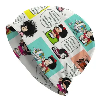 Mangá Quino Mafalda Skullies Beanies Caps Homens Mulheres Unisex Tendência De Inverno Quente Chapéu De Malha De Adultos Kawaii Cartoon Bonnet Chapéus
