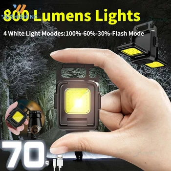 Mini Multifuncional LED Lanterna Chaveiro de Luz Duplo COB Luzes USB RechargeableWork Luz de Emergência Portátil de Luz do Acampamento