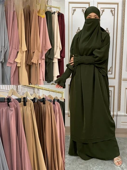 Mulher Muçulmana Oração Roupa Islã Khimar Hijab Dubai Abaya Jilbab 2 Peças De Conjunto Árabe Preto Abaya Turquia Loja Ramadã Oração Chapéus