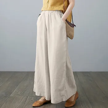 Mulheres de grandes dimensões Calças de Verão, roupas Novas de Nove pontos de Perna Larga Calça Casual Solta Rua Reta Calças Calças coreano Moda