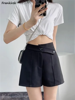 Mulheres de Shorts de Verão Nova Moda Cintura Alta Sólido Botão Assimétrico Quente Streetwear Estilo coreano Y2K Toda a correspondência Diária Calças