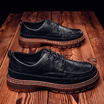Nova de Couro dos Homens de Negócios de Moda de Espessura Inferior Sapatos Casuais Retro Clássico Lace-up Sapatos Oxfords