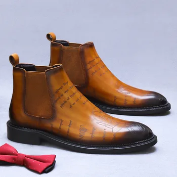 Novas botas marrones hombre chaussures montantes cuir pour homme botines para homens de vestir