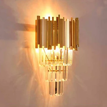 Novo Cristal da Lâmpada de Parede LED de Ouro Lâmpadas de Parede da Sala de estar, Quarto de Fundo Hotel de Cabeceira Arandelas Restaurante Villa Luzes de Parede