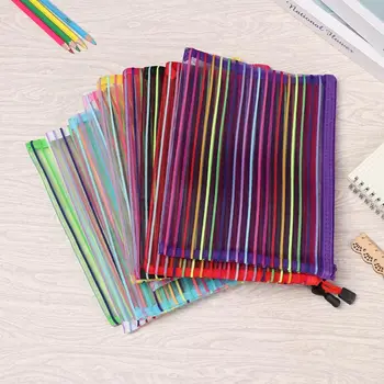 Nylon Simples arco-íris cor de Malha Caneta, Saco Saco Documento Multicolor Zíper do Saco de papel de carta caixa de Lápis de Office para Estudantes de material Escolar